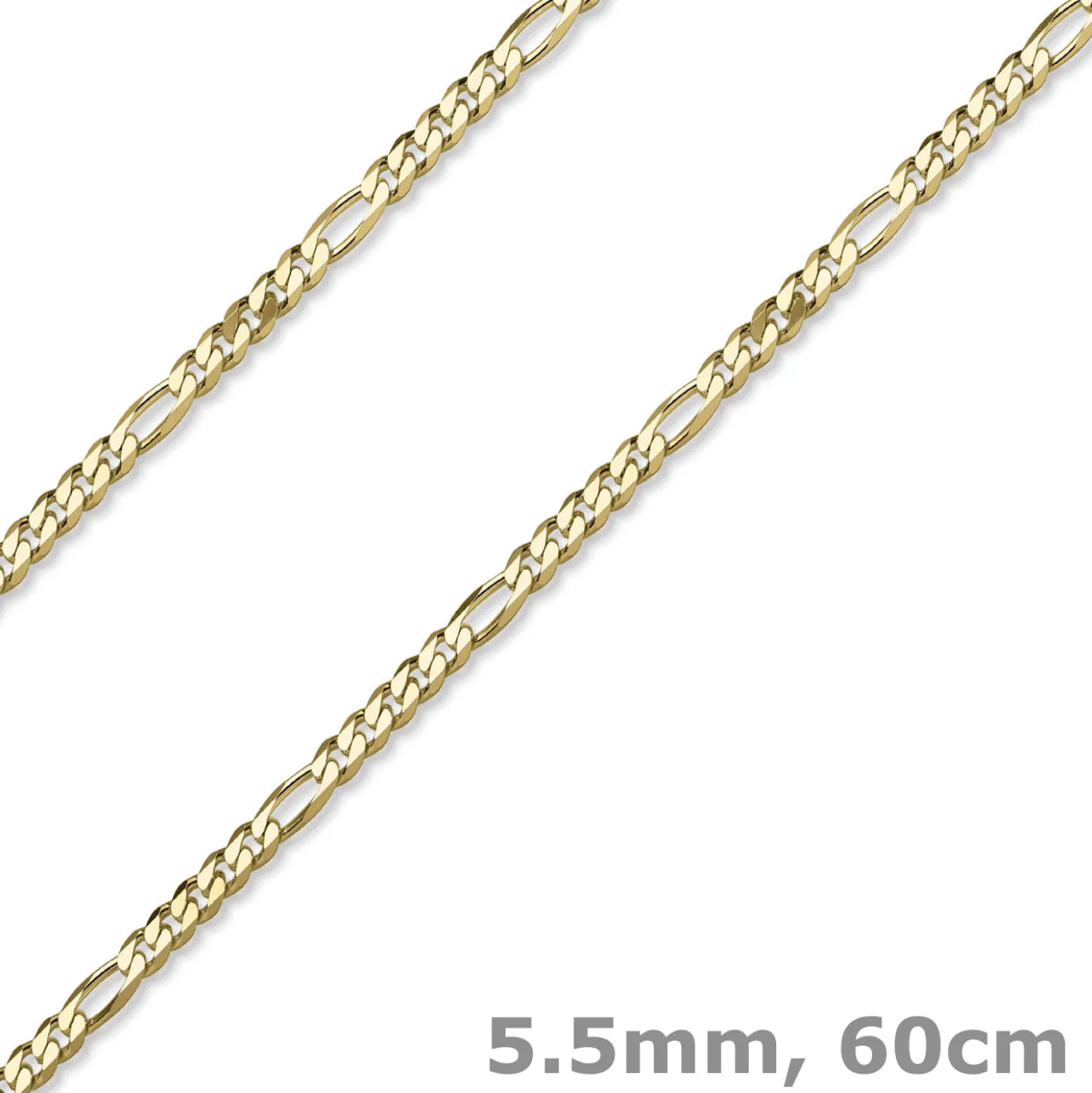 5,5mm Collier diamantierte Figarokette aus 585 Gold Gelbgold Halsschmuck, 60cm