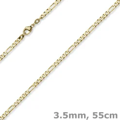3,5mm Collier diamantierte Figaro-Kette aus 585 Gold Gelbgold Halsschmuck, 55cm