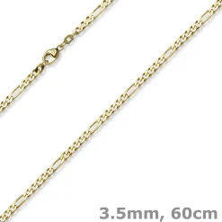 3,5mm Collier diamantierte Figaro-Kette aus 585 Gold Gelbgold Halsschmuck, 60cm