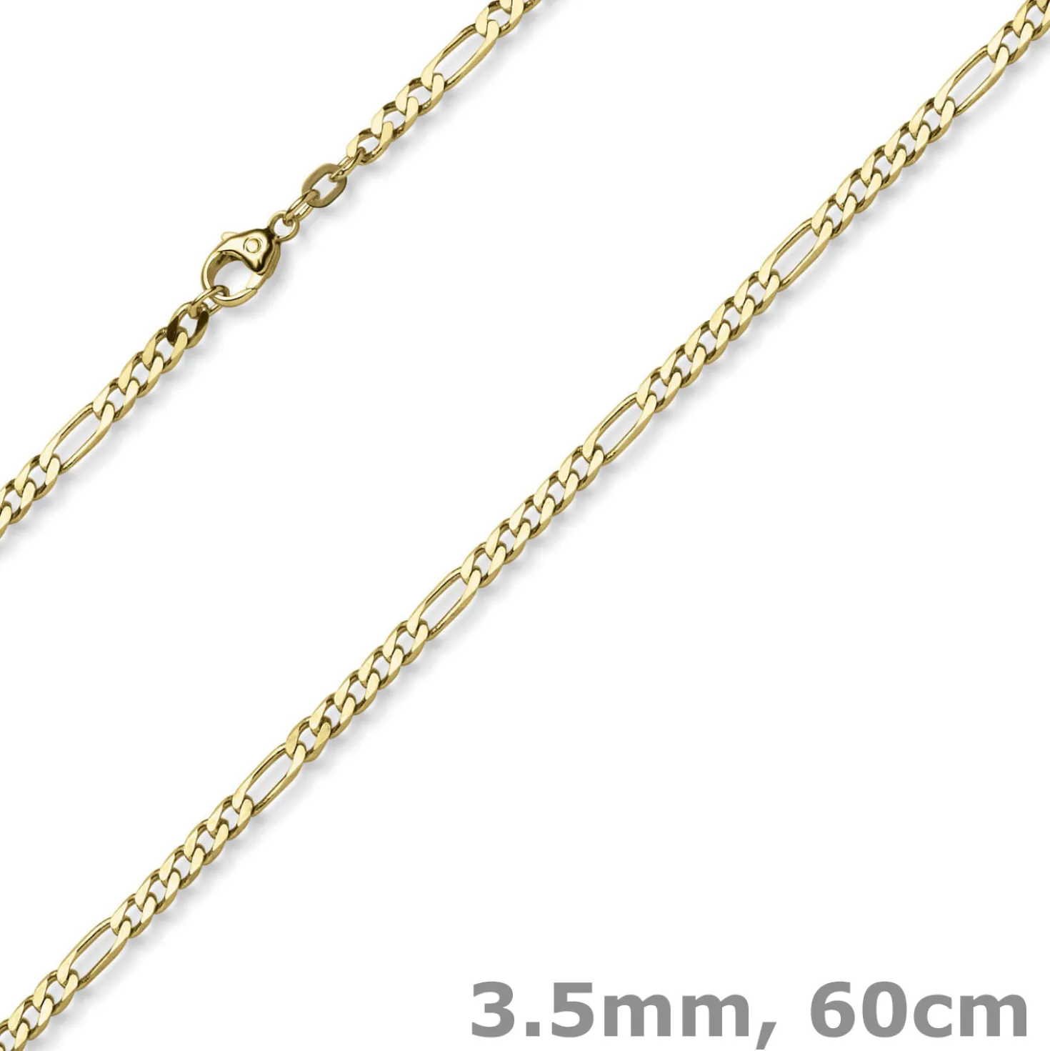 3,5mm Collier diamantierte Figaro-Kette aus 585 Gold Gelbgold Halsschmuck, 60cm