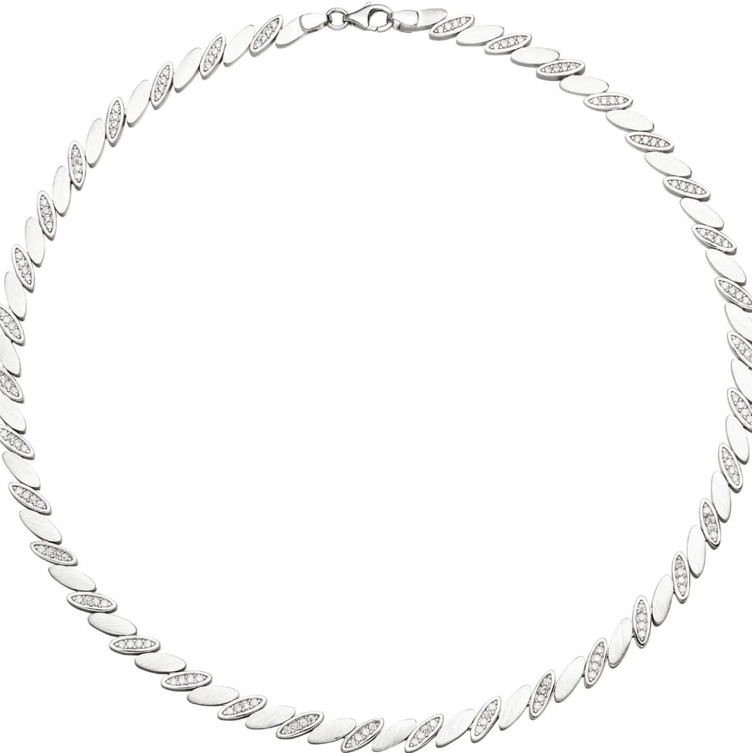 6,5mm Collier Halskette aus 925 Silber matt 144 weißen Zirkonia 45cm Halsschmuck