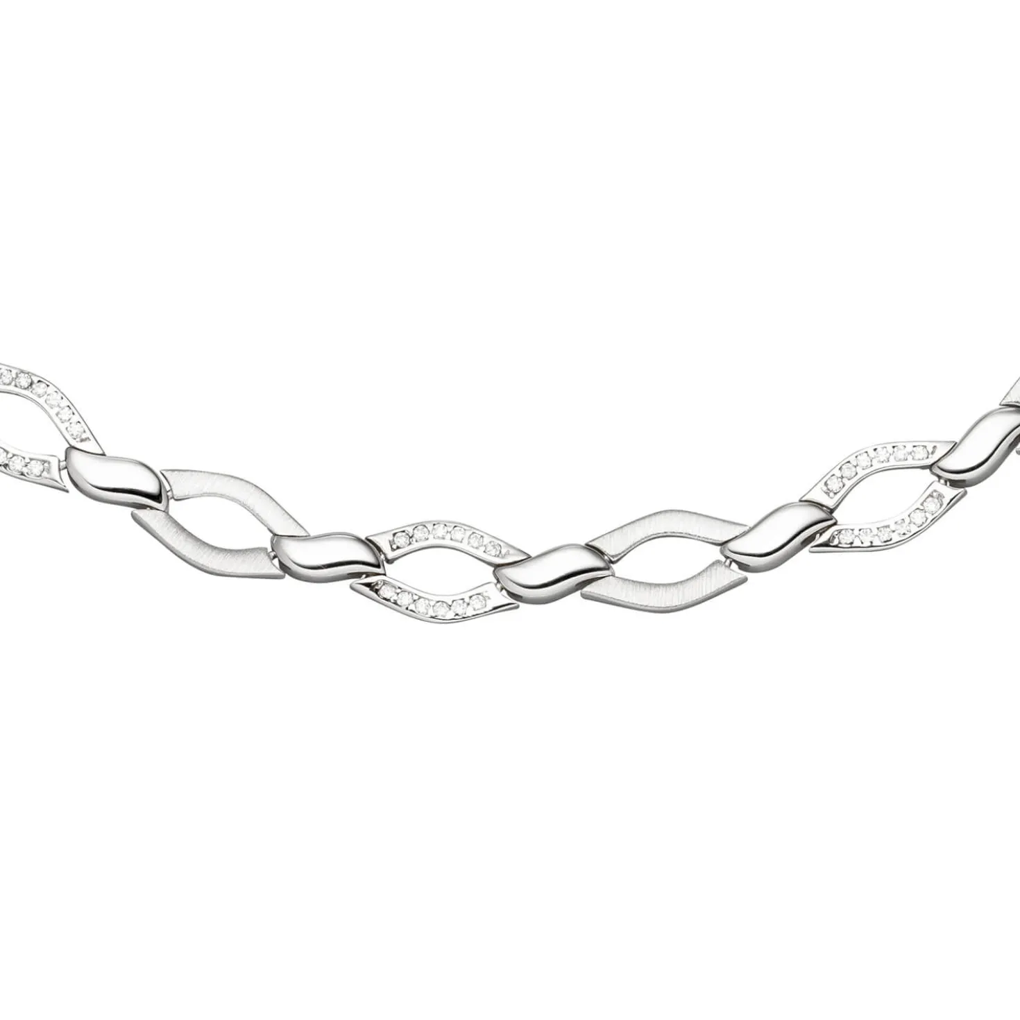 8mm Collier Halskette aus 925 Silber teilmatt mit 144 Zirkonia 45cm Halsschmuck