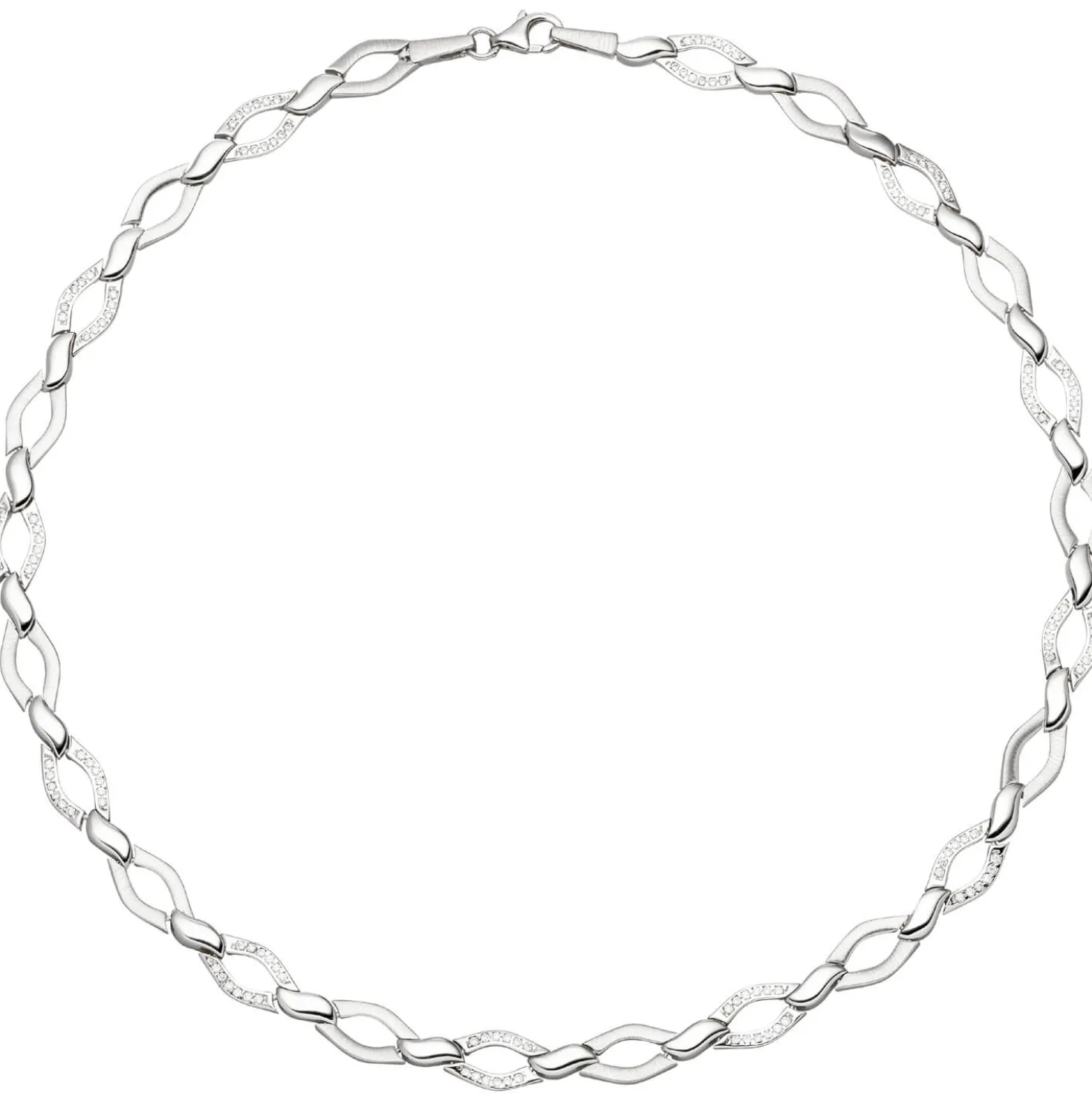 8mm Collier Halskette aus 925 Silber teilmatt mit 144 Zirkonia 45cm Halsschmuck