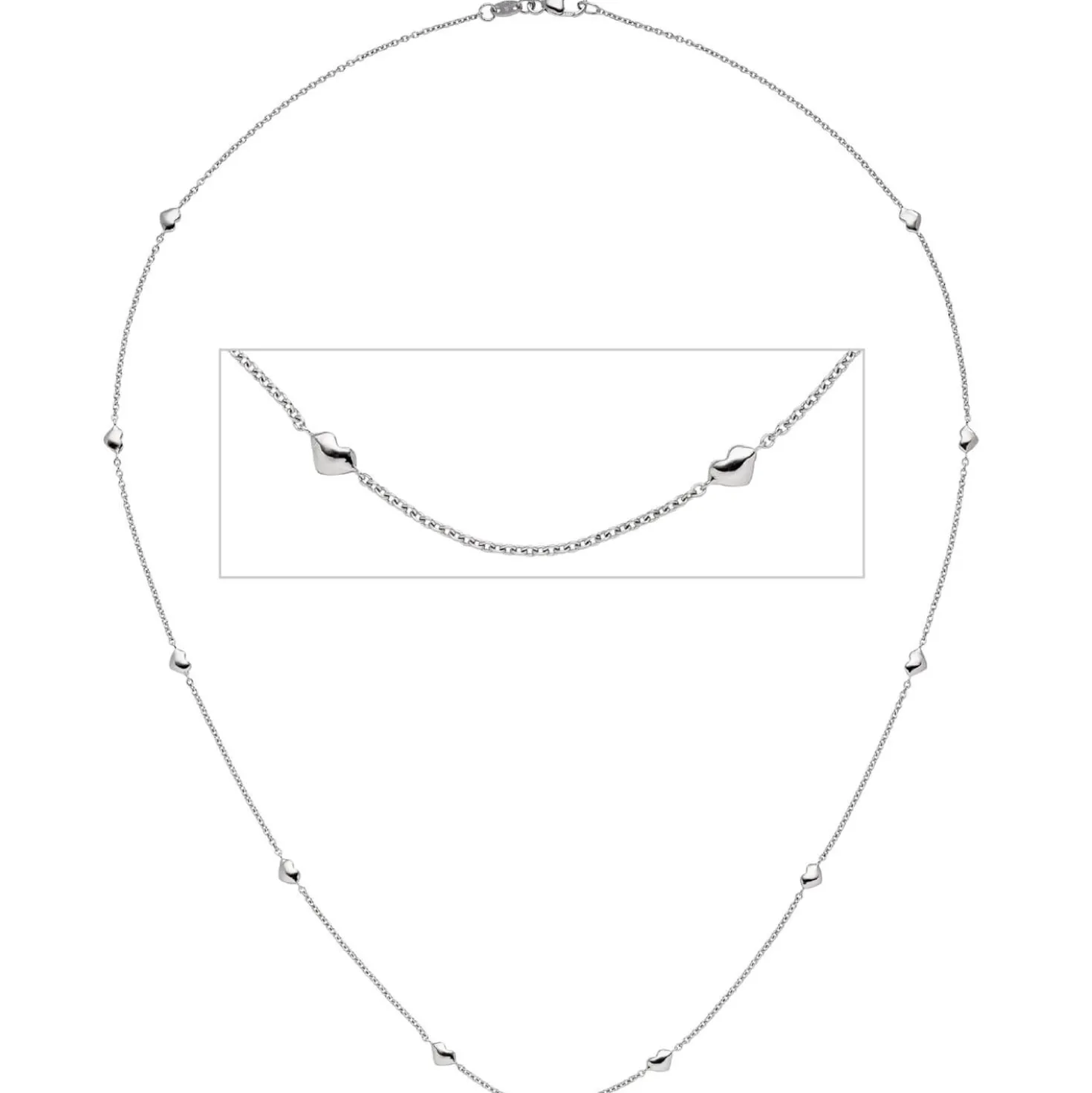1,1mm Collier Halskette Halsschmuck mit Herzchen aus 585 Gold Weißgold, 45cm