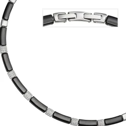 6,3mm Collier Halskette Halsschmuck, Zirkonia & schwarze Keramik Edelstahl, 47cm