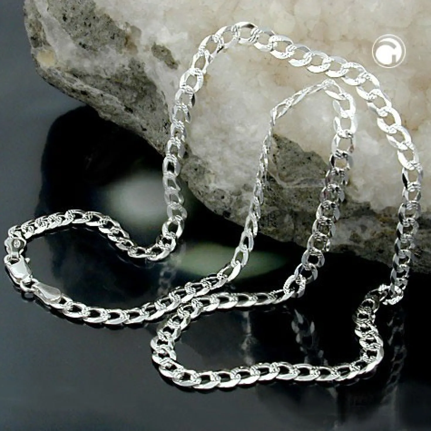 4,6mm Collier Halskette Panzerkette, Muster, flach, 925 Silber, 50cm