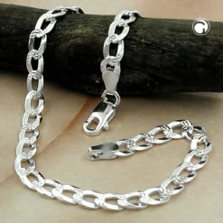 4,6mm Collier Halskette Panzerkette, Muster, flach, 925 Silber, 50cm