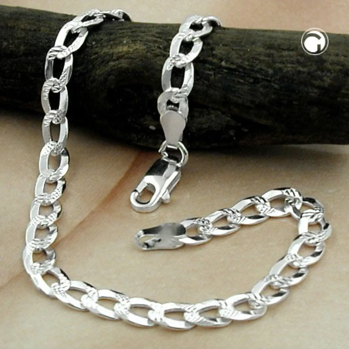 4,6mm Collier Halskette Panzerkette, Muster, flach, 925 Silber, 50cm