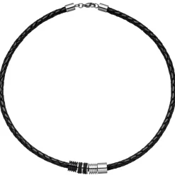 9,1mm Collier Halsschmuck Leder mit Edelstahl kombiniert 45cm Herren