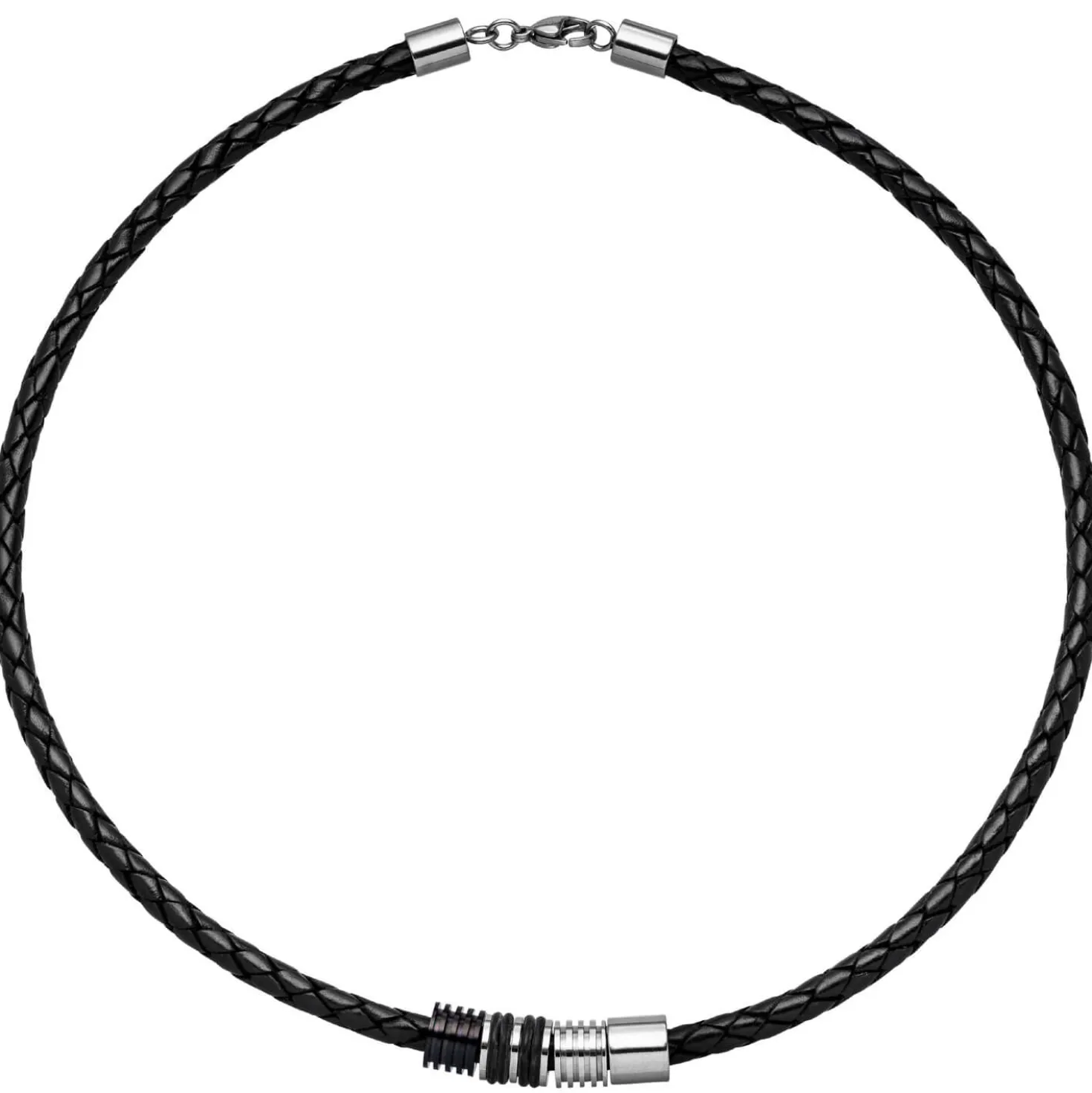 9,1mm Collier Halsschmuck Leder mit Edelstahl kombiniert 45cm Herren