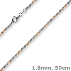 1,8mm Collier Kugelkette aus 585 Gold Weißgold Rotgold bicolor Halsschmuck, 50cm