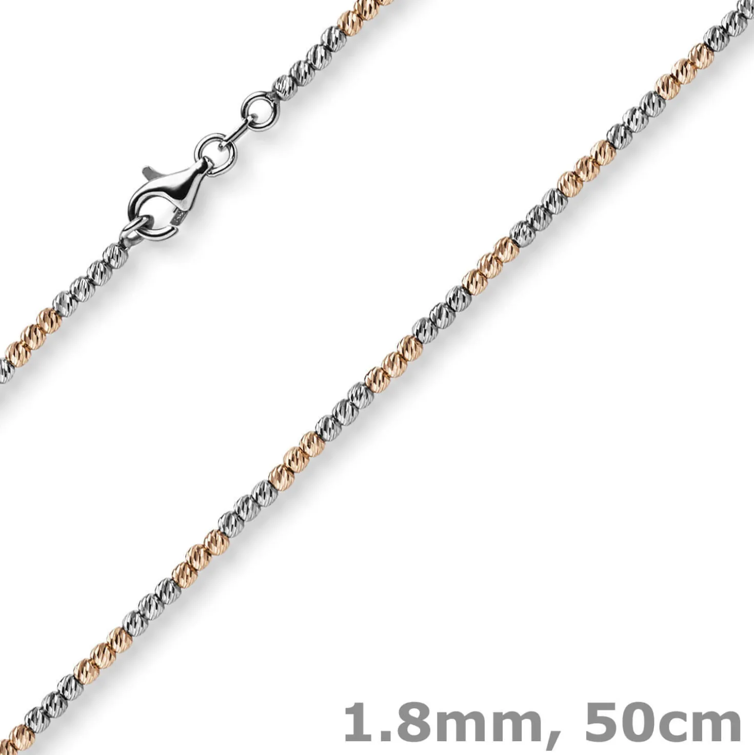1,8mm Collier Kugelkette aus 750 Gold Weißgold Rotgold bicolor Halsschmuck, 50cm