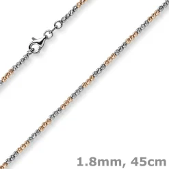 1,8mm Collier Kugelkette aus 750 Gold Weißgold Rotgold bicolor Halsschmuck, 45cm