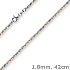 1,8mm Collier Kugelkette aus 585 Gold Weißgold Rotgold bicolor Halsschmuck, 42cm