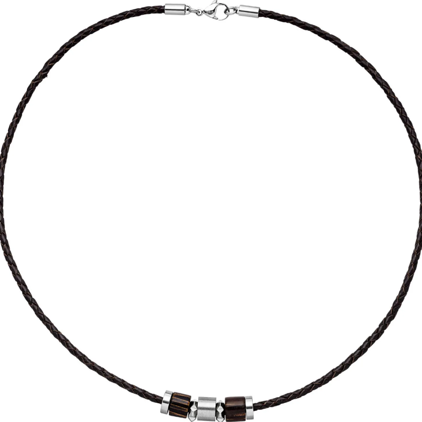 8,3mm Collier Ledercollier, Edelstahl und Holzelementen, Unisex, 45cm