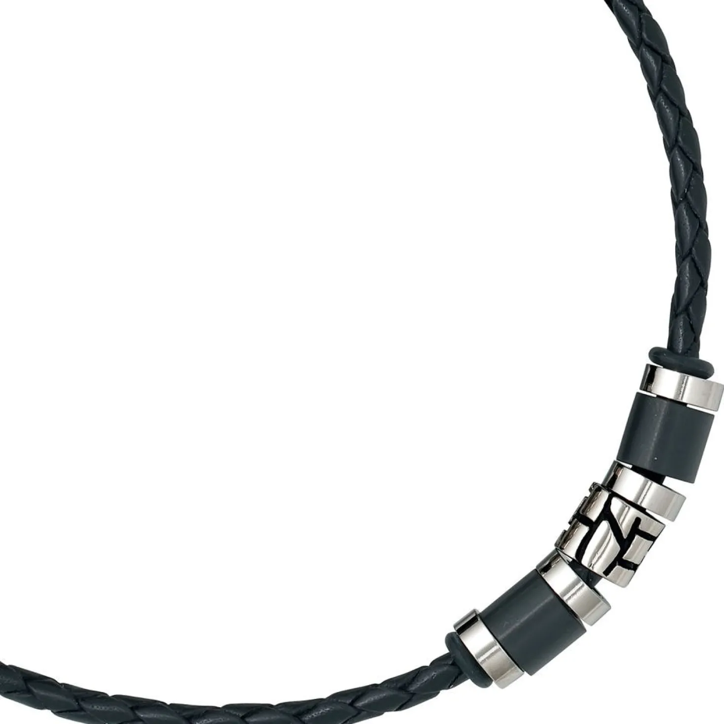 9mm Collier Leder mit Edelstahl kombiniert, geschwärzt, Unisex, 45cm