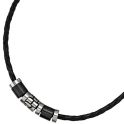 9mm Collier Leder mit Edelstahl kombiniert, geschwärzt, Unisex, 45cm