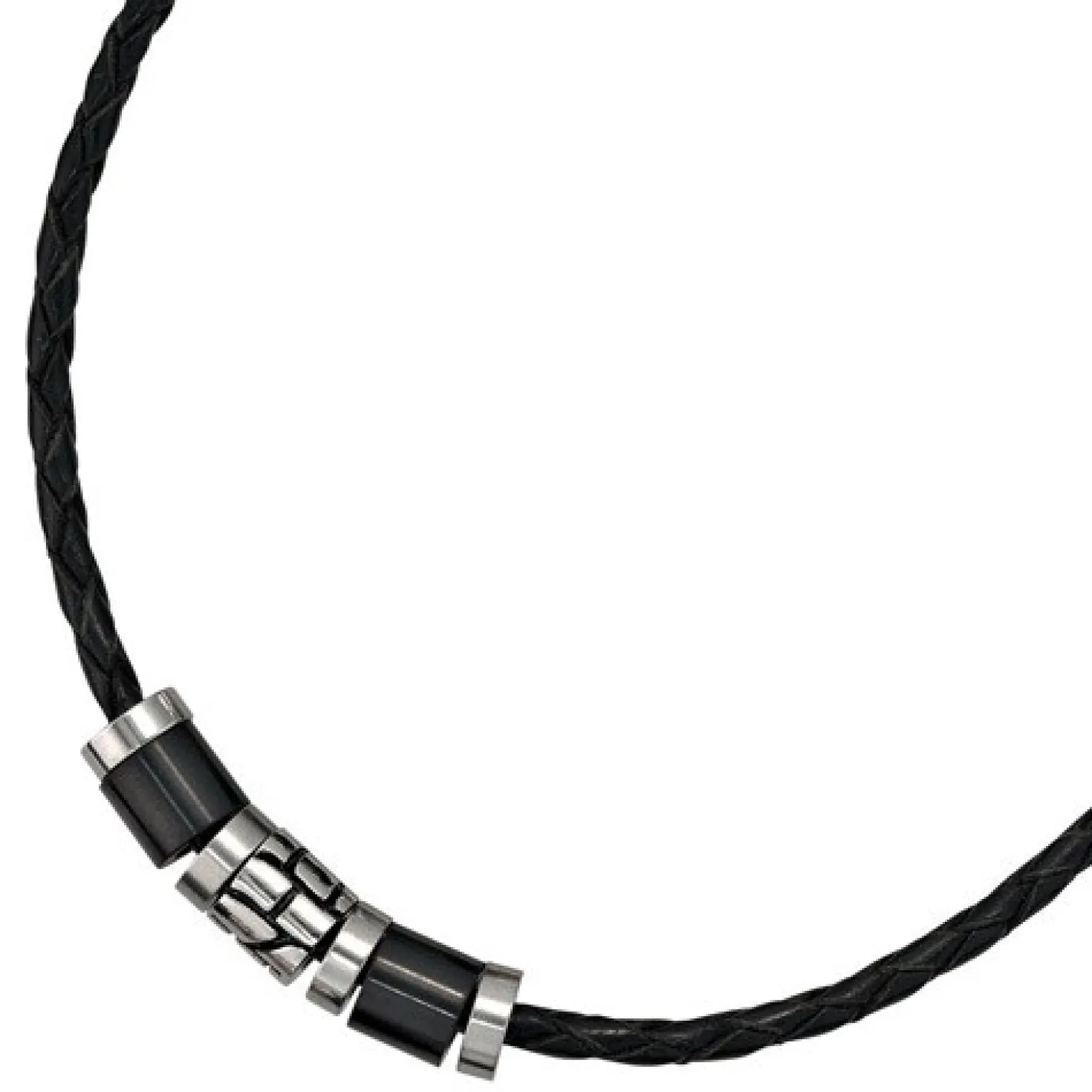 9mm Collier Leder mit Edelstahl kombiniert, geschwärzt, Unisex, 45cm