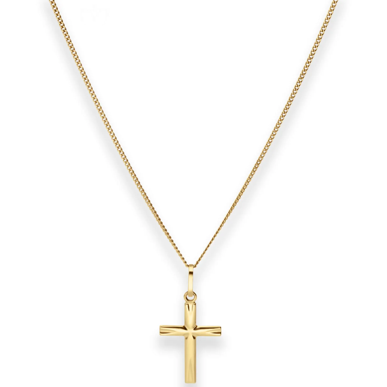 1mm Collier Panzerkette Goldkette mit Kreuz Halskette aus 585 Gold Gelbgold 45cm