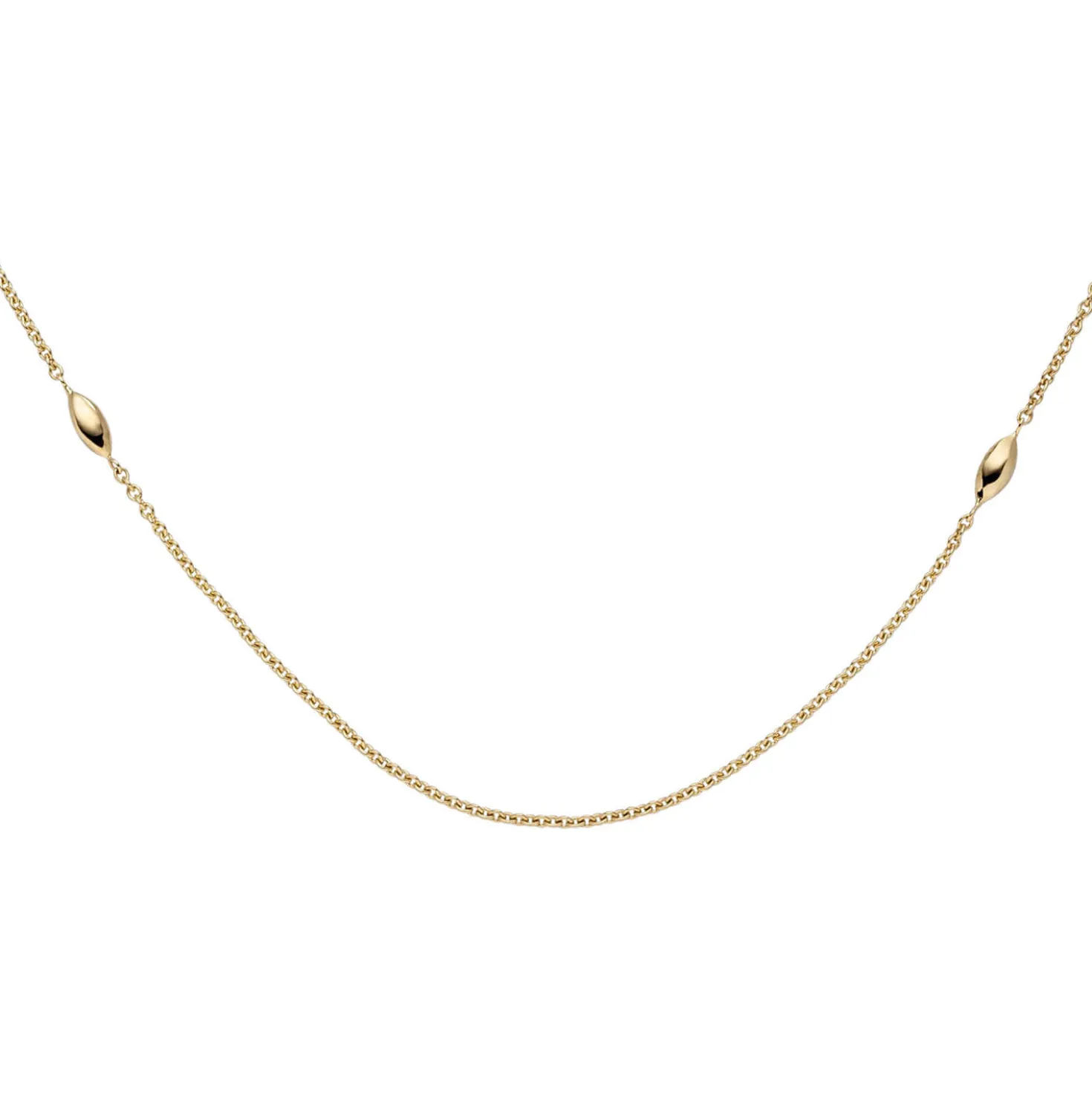 1,1mm Collier Rundankerkette kleinen spitz ovalen Oliven, 585 Gold Gelbgold 45cm