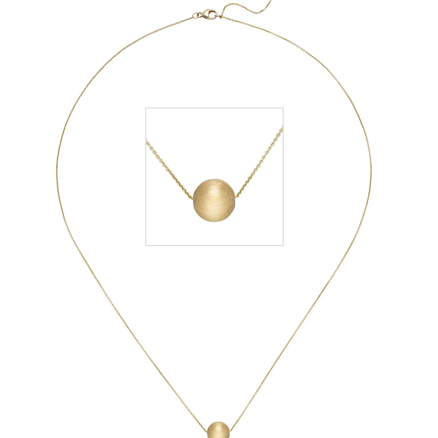 0,7mm Collier Rundankerkette mit mattierter Kugel, 750 Gold Gelbgold, 45cm
