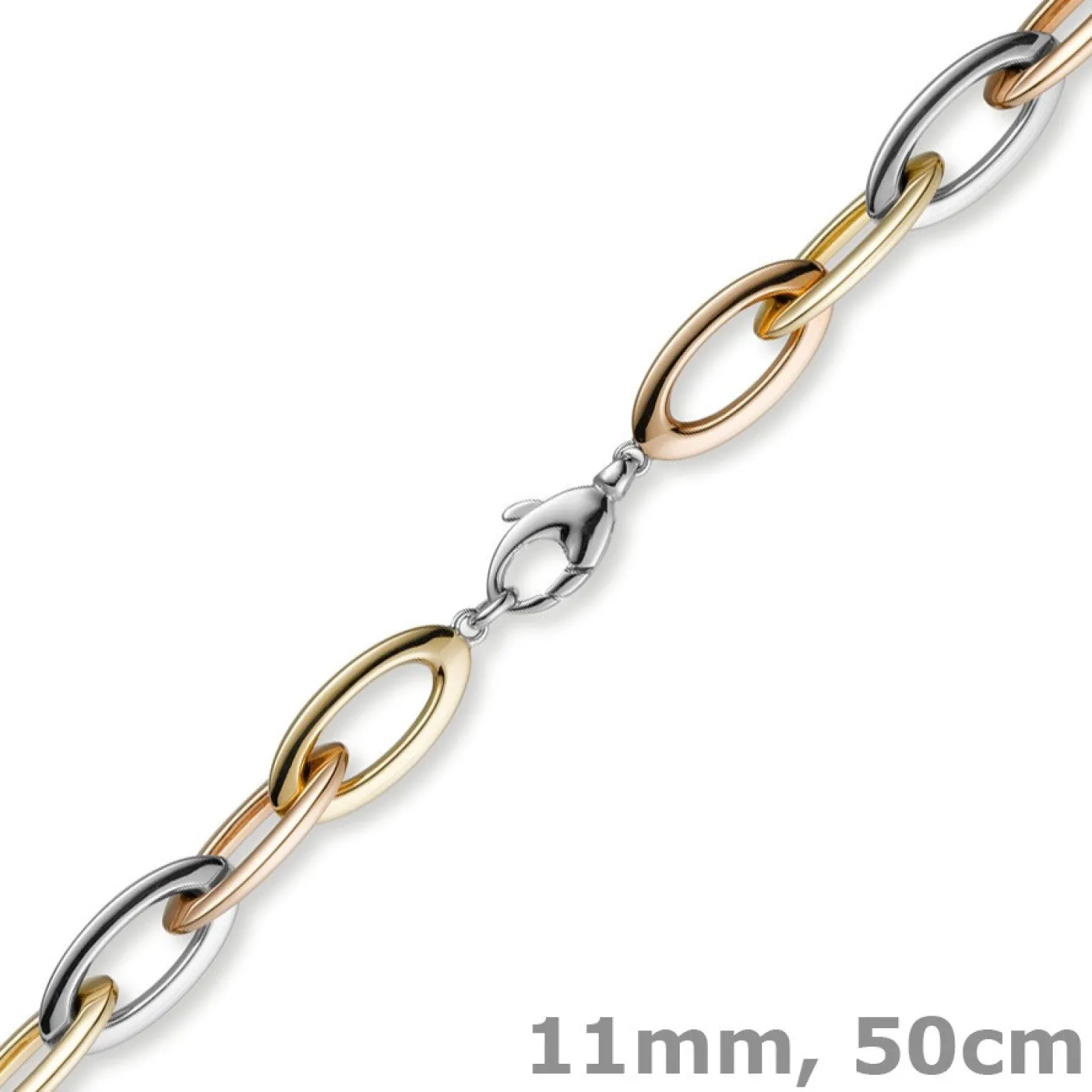 11mm Collier Spitzanker Kette Phantasiekette 585 Gold gelb/weiß/rot, 50cm