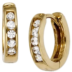 12mm Creolen Klappcreole Ohrringe mit 10 Zirkonia 333 Gold Gelbgold