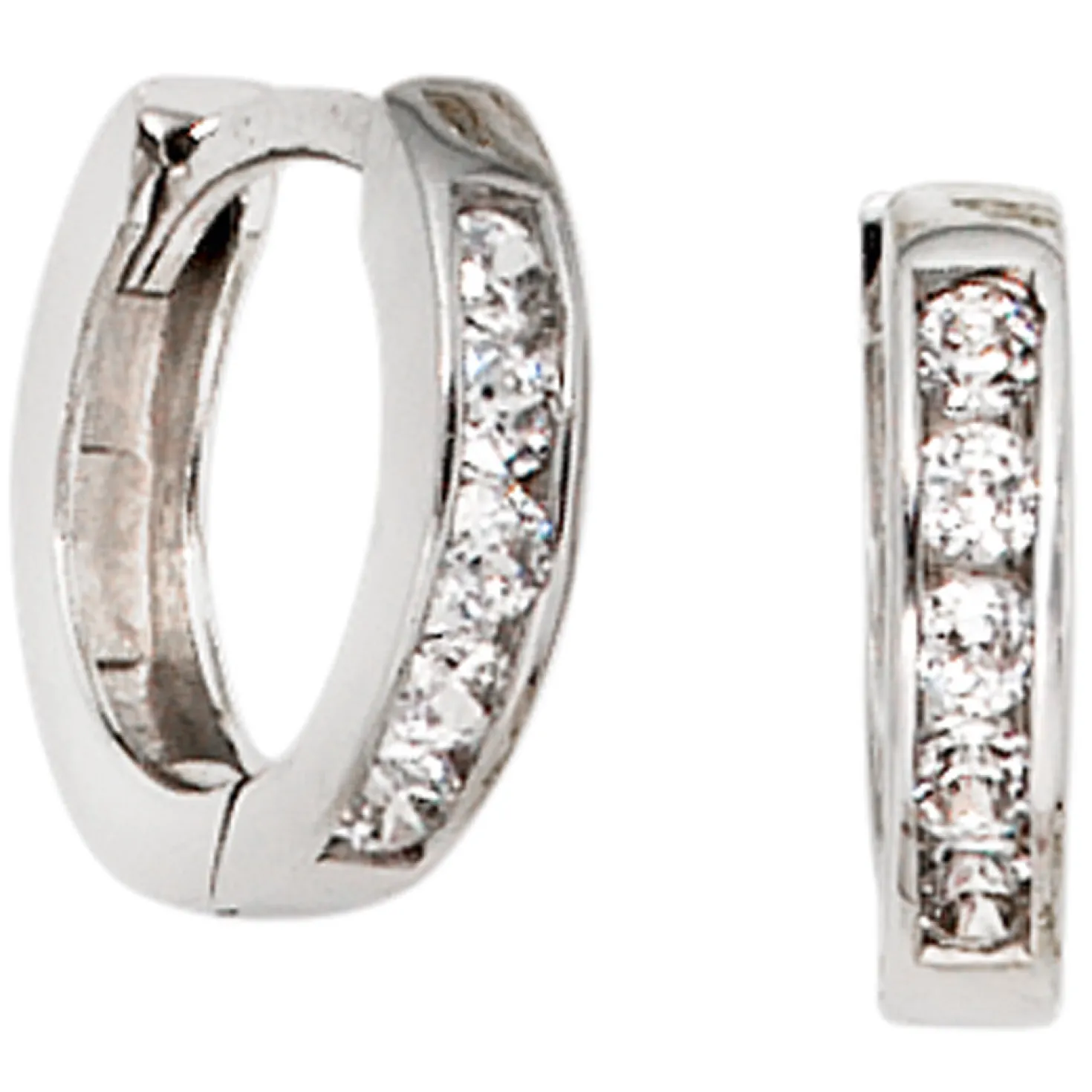 11,3mm Creolen Klappcreole Ohrringe mit 10 Zirkonia 375 Gold Weißgold