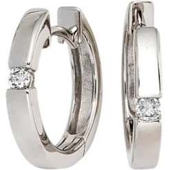 15,3mm Creolen Ohrringe mit Diamanten 0.1Ct W/SI Brillanten 585 Gold Weißgold