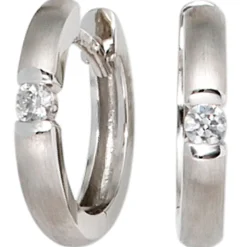 14,5mm Creolen Ohrringe mit Diamanten 0.1Ct W/SI Brillanten 585 Gold Weißgold