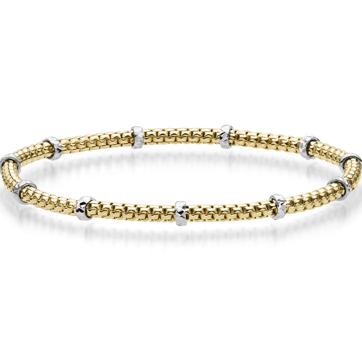 2mm Cubic-Armband mit Rollo elastisch 750 Gold Gelbgold Weißgold stretch