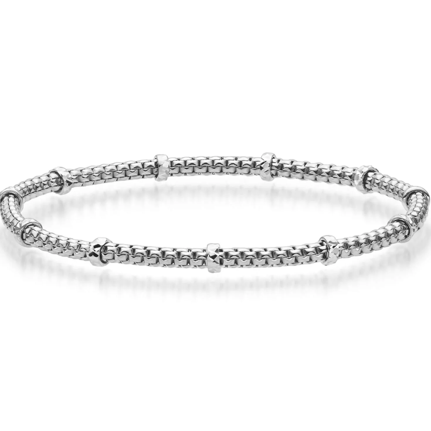2mm Cubic-Armband mit Rollo elastisch 750 Gold Weißgold stretch flexibel