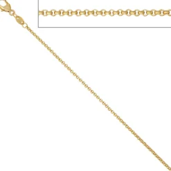 1,5mm Erbskette Kette Collier, 585 Gold Gelbgold, Goldkette, 36 cm