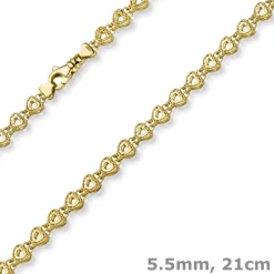 5,5mm Fantasie Armband Armkette Herzen-Kette aus 585 Gold Gelbgold 21cm