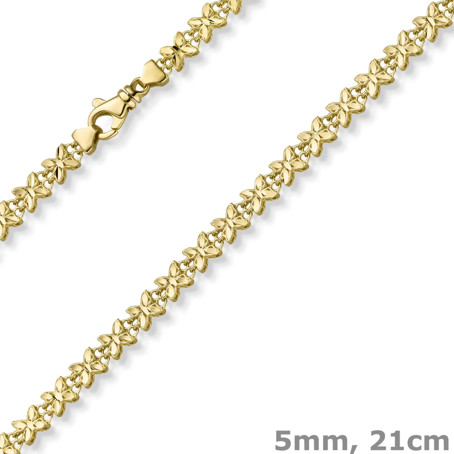 5mm Fantasie Armband Armkette Schmetterlinge aus 585 Gold Gelbgold 21cm
