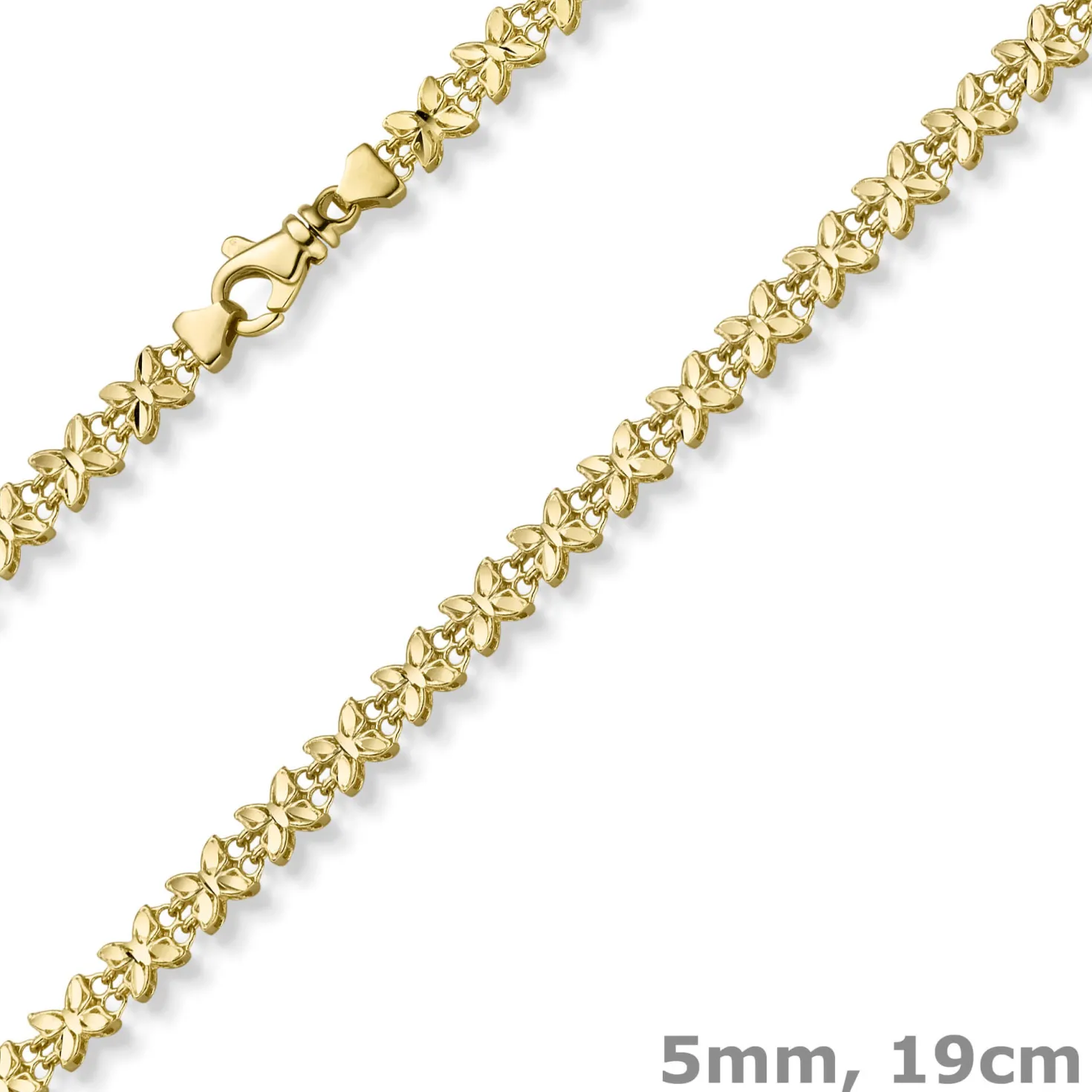 5mm Fantasie Armband Armkette Schmetterlinge aus 585 Gold Gelbgold 19cm