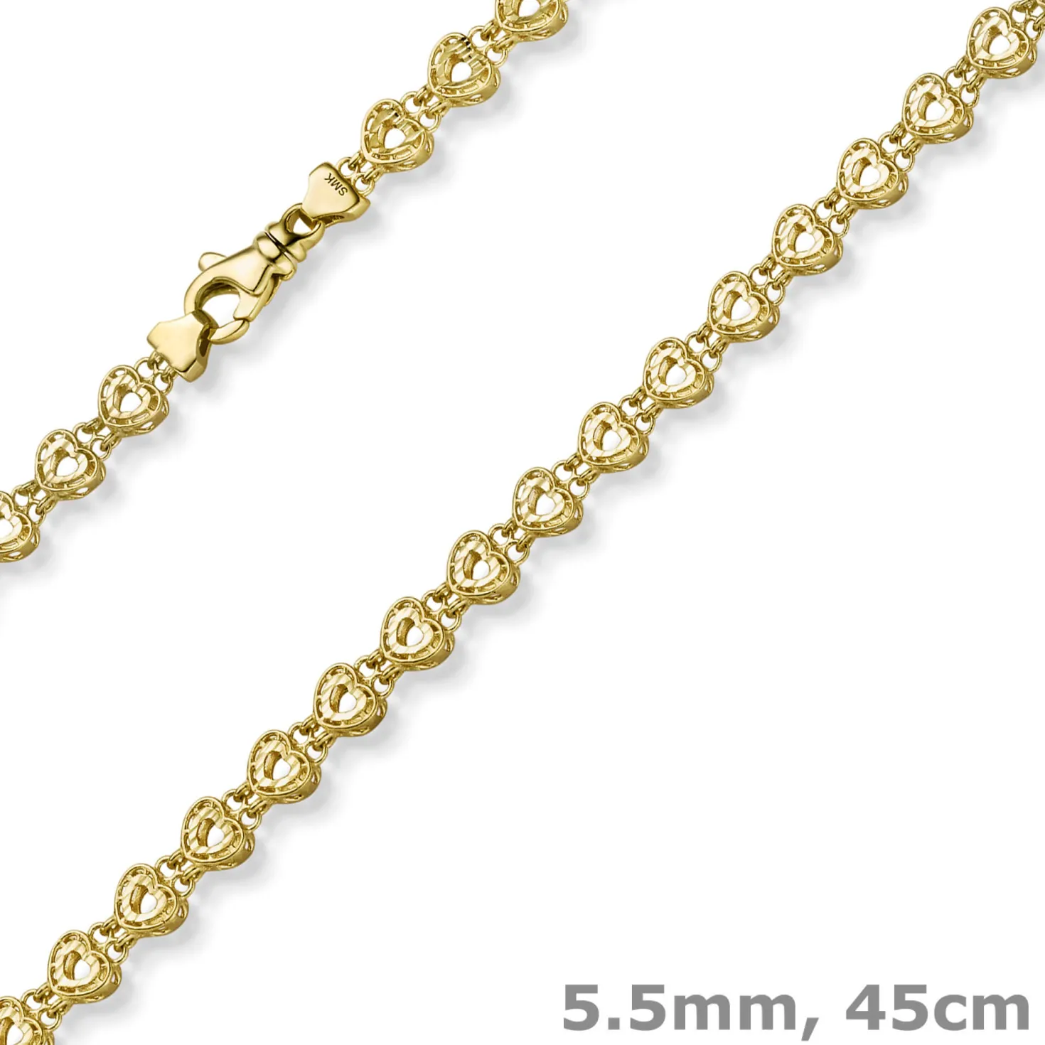 5,5mm Fantasie Herzen-Kette Halskette Collier aus 585 Gold Gelbgold 45cm