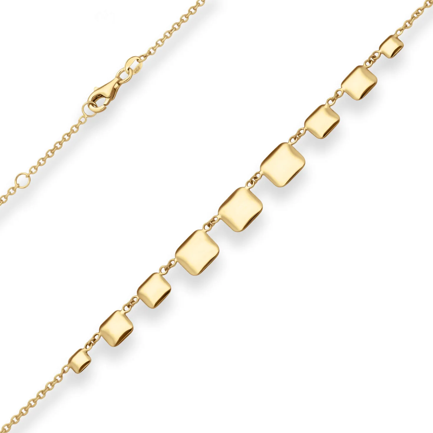 1,7mm Fantasiekette Armband 9 gewölbte Quadrate im Verlauf 375 Gelbgold 19cm