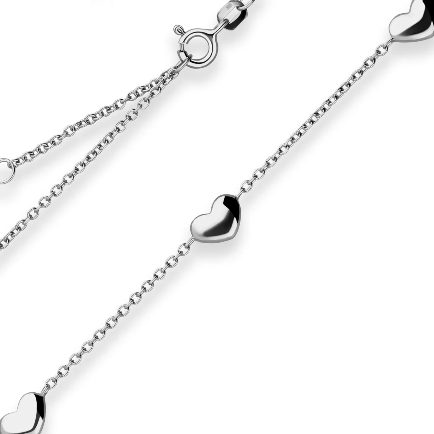1,6mm Fantasiekette Collier Herzen Halskette aus 925 Silber rhodiniert 45cm