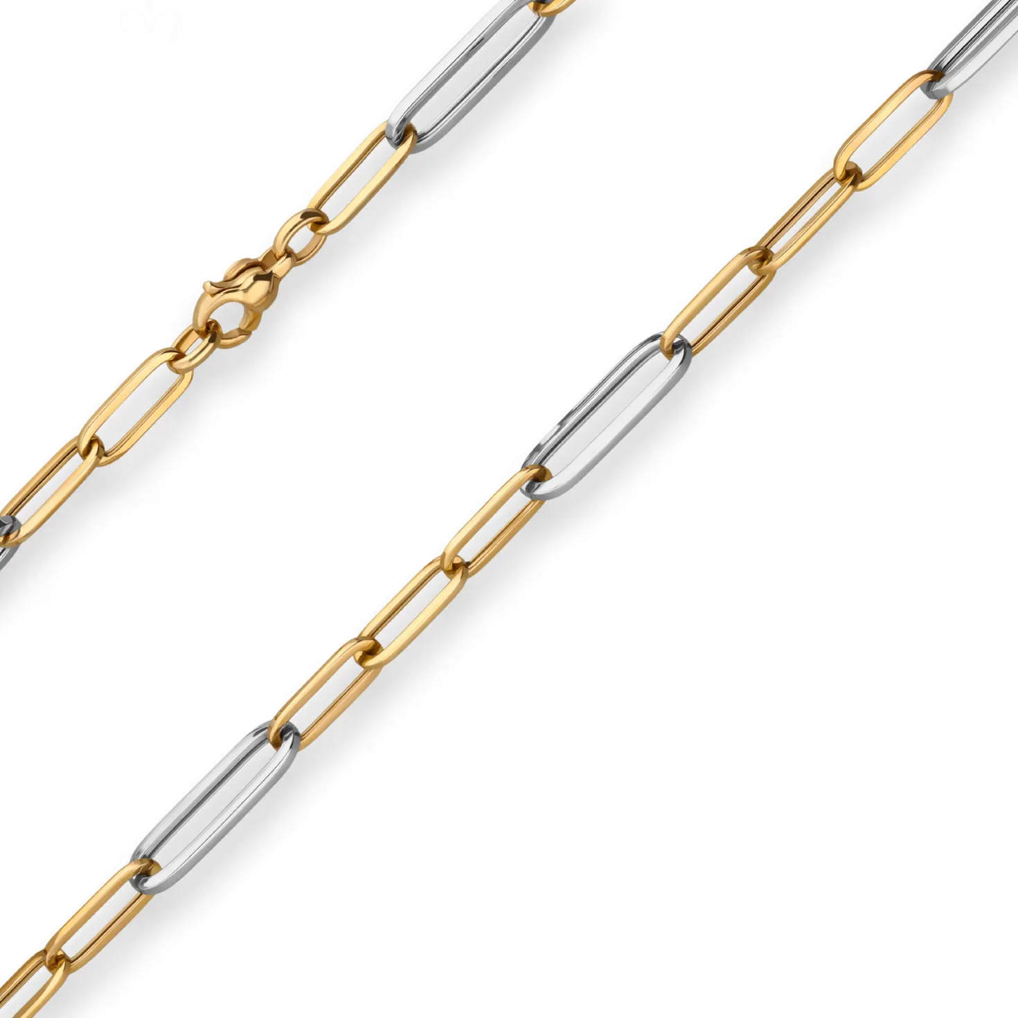 7mm Fantasiekette Collier Paper-Clip Halskette aus 585 Gold gelb/weiß 45cm