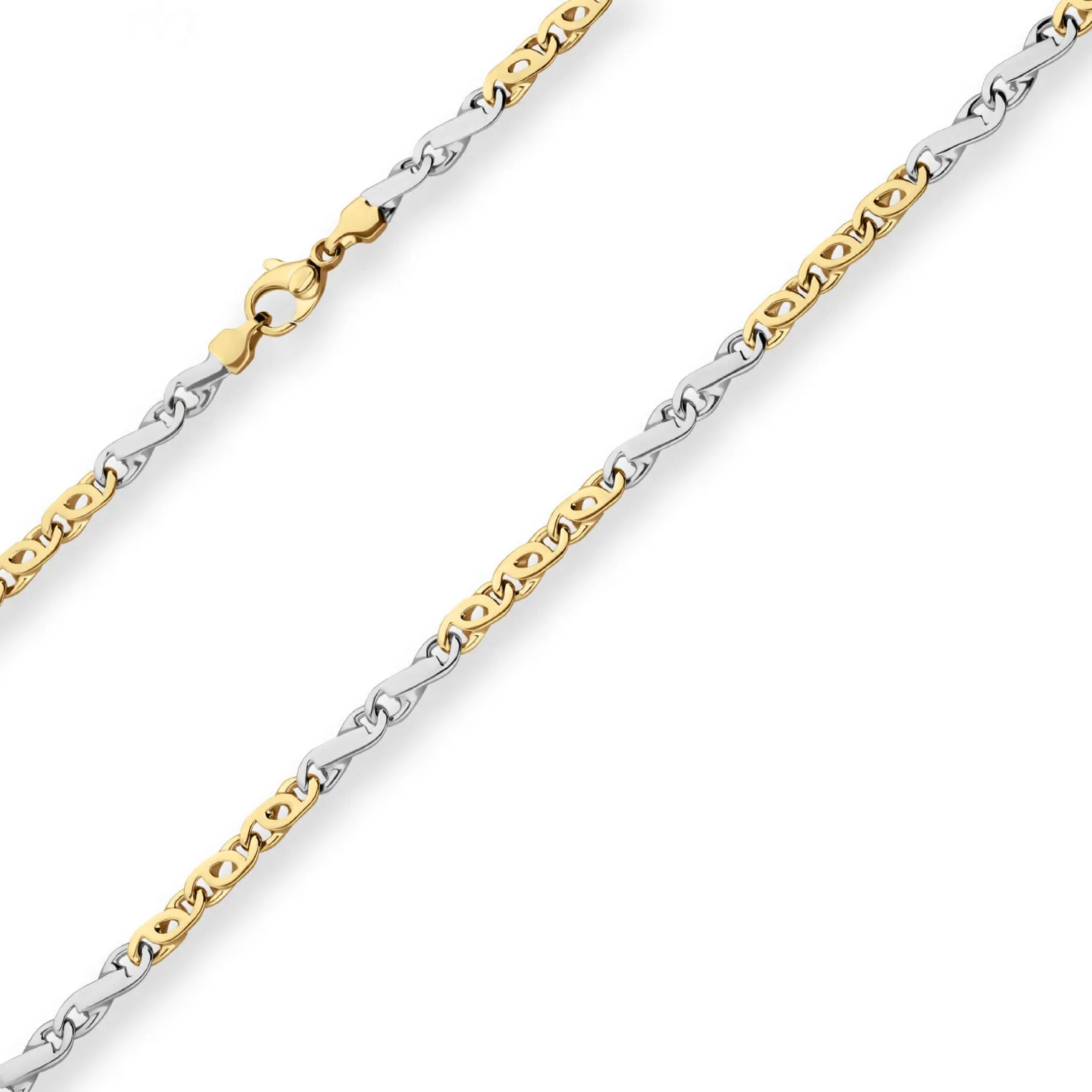 3,7mm Fantasiekette Goldkette Collier Halskette aus 585 Gold gelb/weiß 50cm