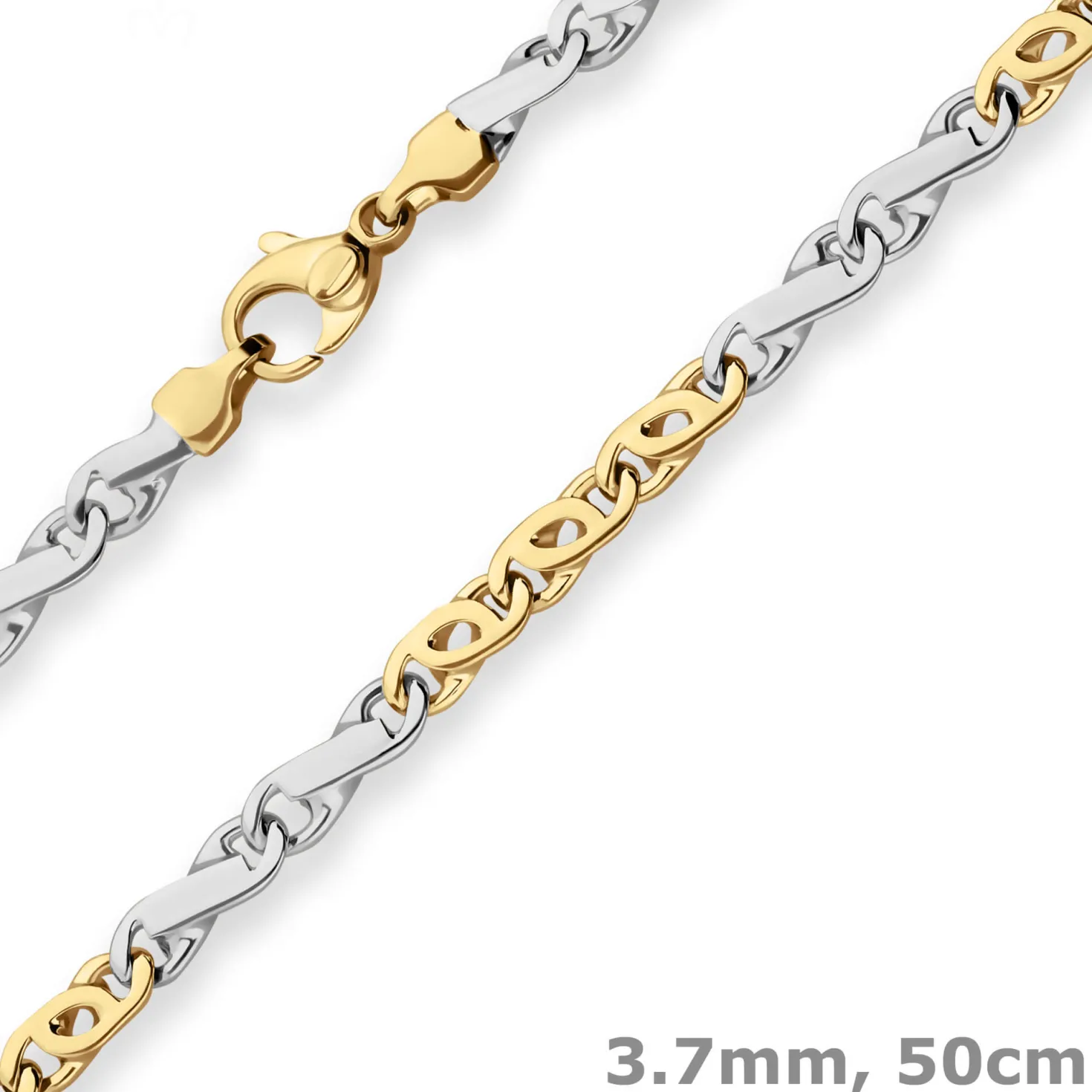 3,7mm Fantasiekette Goldkette Collier Halskette aus 585 Gold gelb/weiß 50cm