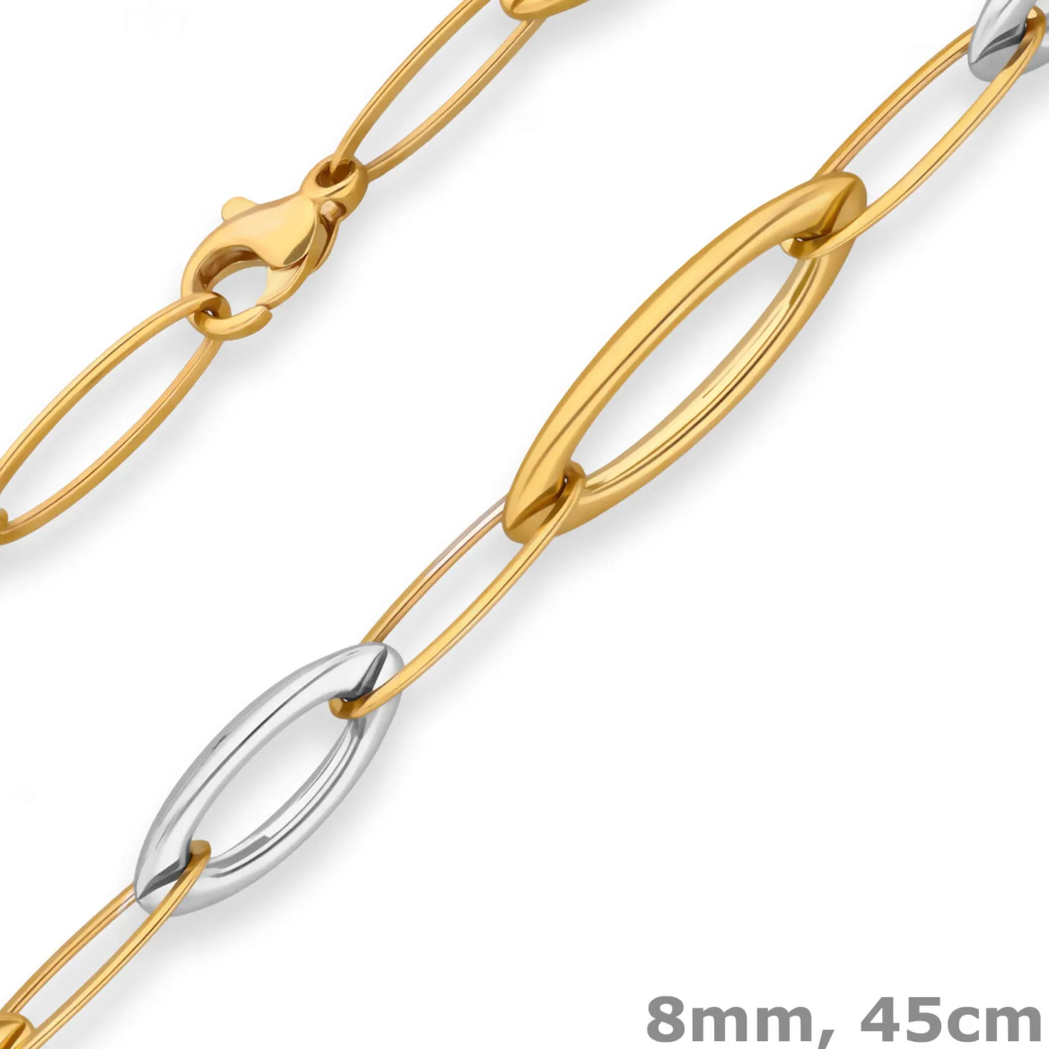 8mm Fantasiekette Goldkette Collier Halskette aus 585 Gold gelb/weiß 45cm