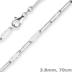 3,8mm Fantasiekette Silberkette Collier Paper-Clip Halskette aus 925 Silber 70cm
