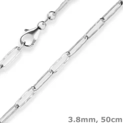 3,8mm Fantasiekette Silberkette Collier Paper-Clip Halskette aus 925 Silber 50cm