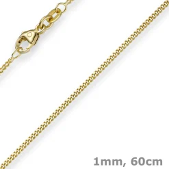 1mm feine Panzerkette 585 Gold Gelbgold, Kette Collier Halskette, 60cm