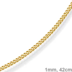 1mm feine Panzerkette 585 Gold Gelbgold, Kette Collier Halskette, 42cm