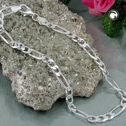 5mm Figaro Armband Armkette aus 925 Silber, flach diamantiert, 19cm