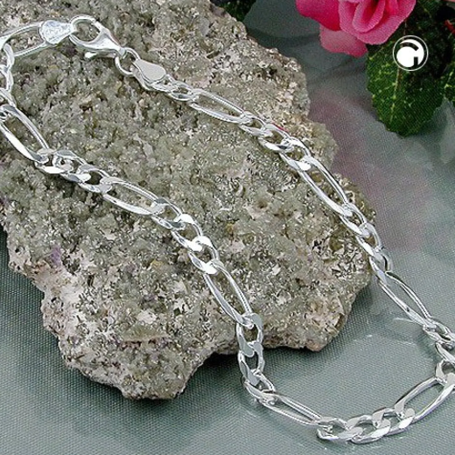 5mm Figaro Armband Armkette aus 925 Silber, flach diamantiert, 19cm
