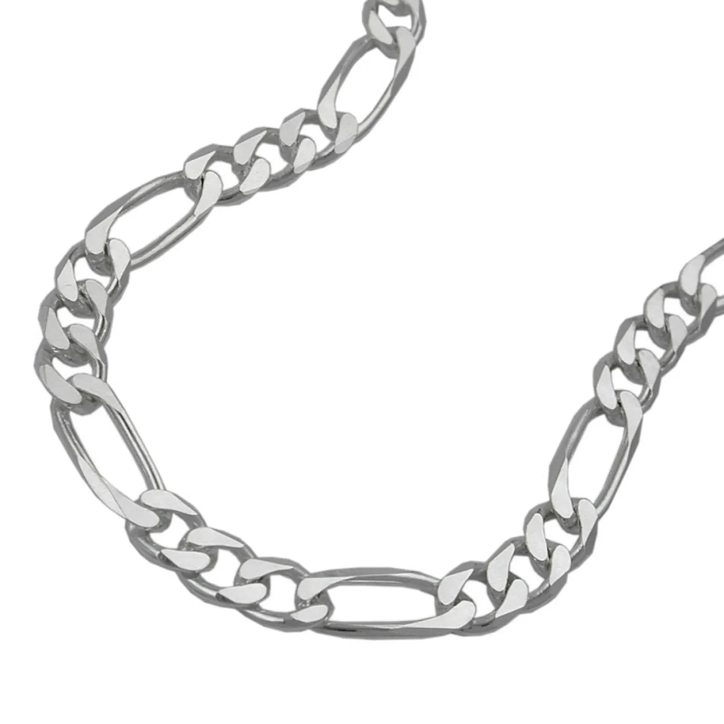 5mm Figaro Armband Armkette aus 925 Silber, flach diamantiert, 19cm